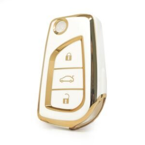 Nano High Quality Cover For Toyota Flip Remote Key 3 Buttons White Color