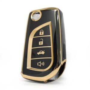 Nano High Quality Cover For Toyota Flip Remote Key 3+1 Buttons Black Color