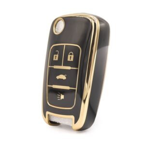 Nano High Quality Cover For Chevrolet Flip Remote Key 3+1 Buttons Black Color