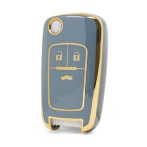 Nano High Quality Cover For Chevrolet Flip Remote Key 3 Buttons Gray Color CRL-A11J3