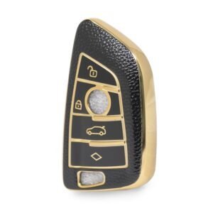 Nano High Quality Gold Leather Cover For BMW Remote Key 4 Buttons Black Color BMW-B13J