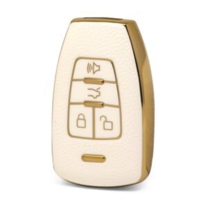 Nano High Quality Gold Leather Cover For BAIC Remote Key 4 Buttons White Color BQ-A13J