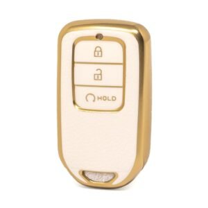 Nano High Quality Gold Leather Cover For Honda Remote Key 3 Buttons White Color HD-A13J3B