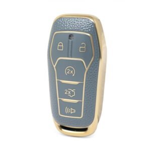 Nano High Quality Gold Leather Cover For Ford Remote Key 5 Buttons Gray Color Ford-A13J