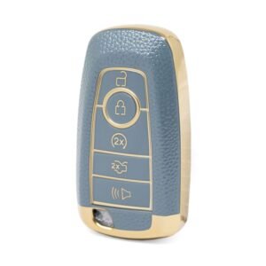 Nano High Quality Gold Leather Cover For Ford Remote Key 5 Buttons Gray Color Ford-B13J5