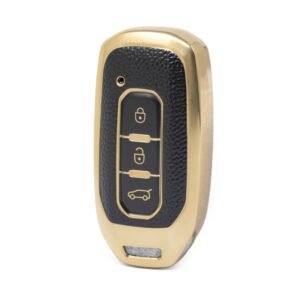 Nano High Quality Gold Leather Cover For Ford Remote Key 3 Buttons Black Color Ford-H13J3