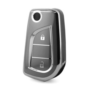 Nano High Quality Cover For Toyota Remote Key 2 Button Dark Gray Color Silver Frame TYT-C11Y2